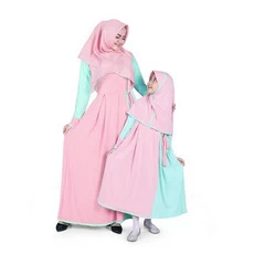 Baju Muslim Couple Gamis Ibu dan Anak Jersey - Mint Peach