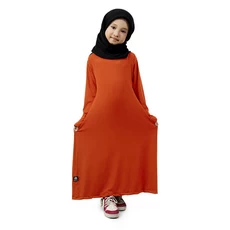 Gamis Anak Baju Muslim Anak Perempuan Polos Basic Jersey Adem Murah Cantik - Bata