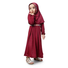 Gamis Anak Baju Muslim Anak Perempuan Polos Jersey Renda Murah Cantik Lucu - Marun