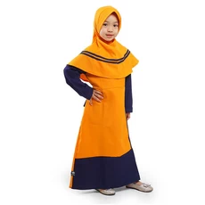 Gamis Anak Baju Muslim Anak Perempuan Kombinasi Garis Moscrepe Murah Cantik - Orange