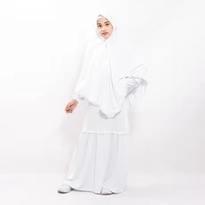 Pakaian Muslim Anak Perempuan Set Hijab Jilbab Syari Warna Putih Manasik