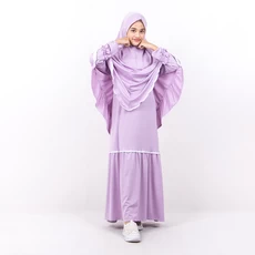 Baju Gamis Anak Perempuan Set Jilbab Syari Polos Renda Putih Terbaru Lilac Ungu