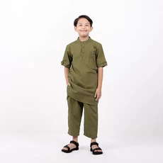 Baju Muslim Anak Laki Laki Setelan Koko Anak Polos Basic Hijau Army