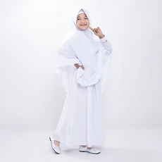 Baju Gamis Anak Set Jilbab Putih Manasik Haji Usia Tanggung TK SD MI SMP MTS