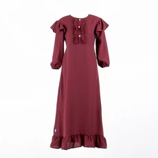 Dress Pesta Baju Muslim Gamis Anak Perempuan Jumbo XXL Wollycrepe Merah Marun 11-12 Tahun