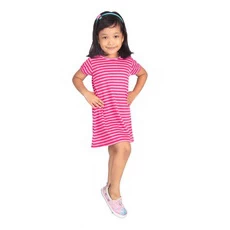 Dress Anak Murah Salur Bergaris - Pink Pendek