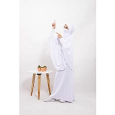 Baju Gamis Anak Perempuan Putih Niqab Umur 10 Tahun