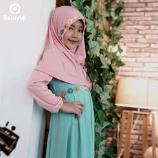 TK0313 Baju Muslim Anak Perempuan Warna Hijau Renda 1 sd 12 Tahun ABG