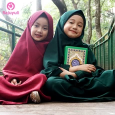 TK0686 Baju Muslim Anak Perempuan Kombinasi Hijau Marun Quran Syari Nubi