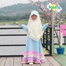 TK0844 Baju Muslim Anak Perempuan Kombinasi Ungu Kuning Syari Polos Naura