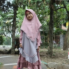 TK0912 Baju Gamis Anak Perempuan Kombinasi Abu Pink Mocca Terbaru 2023 Shahia Hijab