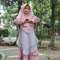 TK0945 Gamis Muslim Anak Warna Ungu Lavender Muda Lucu Upright