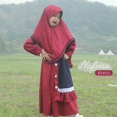 TK1041 Baju Muslim Anak Warna Set Marun Navy Kancing Lucu Shahia Hijab
