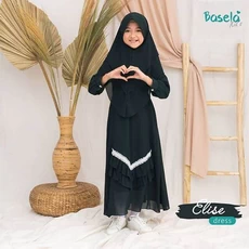 TK1059 Gamis Muslim Anak Warna Set Navy Renda Putih Lucu 1 thn