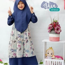 TK1072 Baju Anak Gamis Warna Bunga Navy Lucu Shahia Hijab