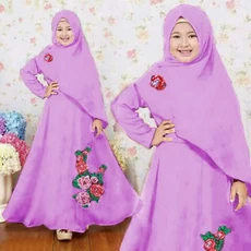 TK1108 Baju Gamis Anak Warna Lavender Set Print Terbaru 2023 2 thn
