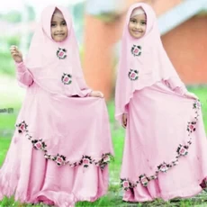 TK1109 Baju Anak Gamis Warna Salem Bunga Print Syari Rabbani