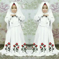 TK1116 Baju Anak Gamis Kombinasi Putih Set Bunga Mawar Modern Naura