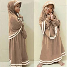 TK1127 Baju Muslim Anak Warna Mocca Lis Putih Polos Naura