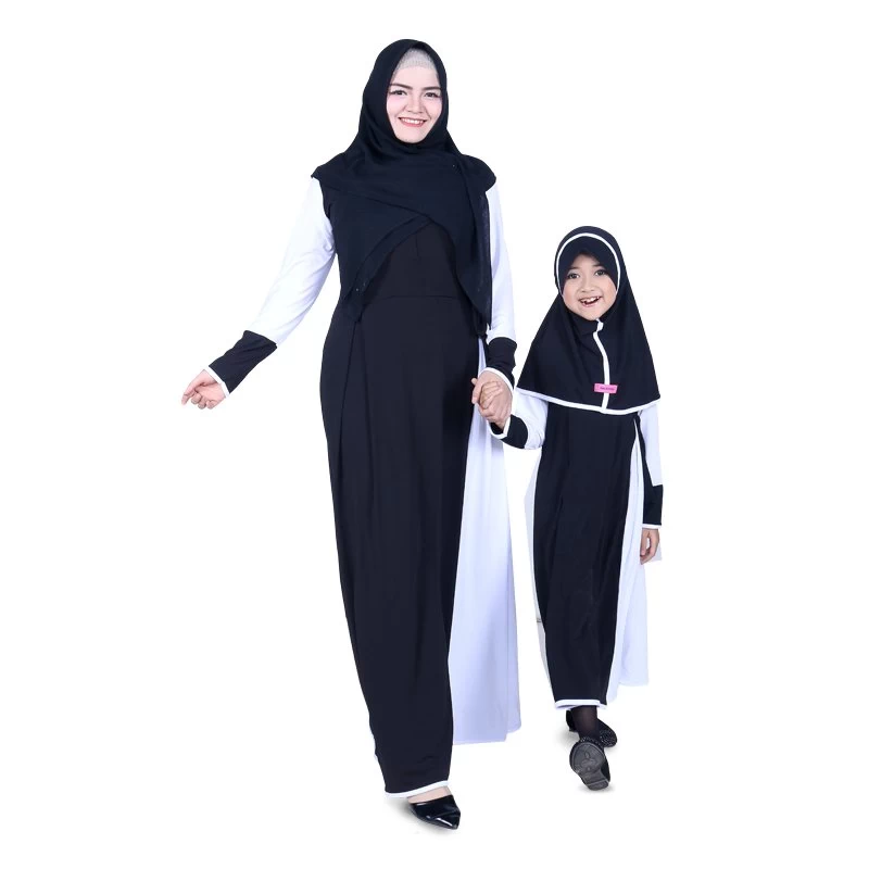 Baju Muslim Couple Gamis Ibu dan Anak Jersey - Hitam Putih