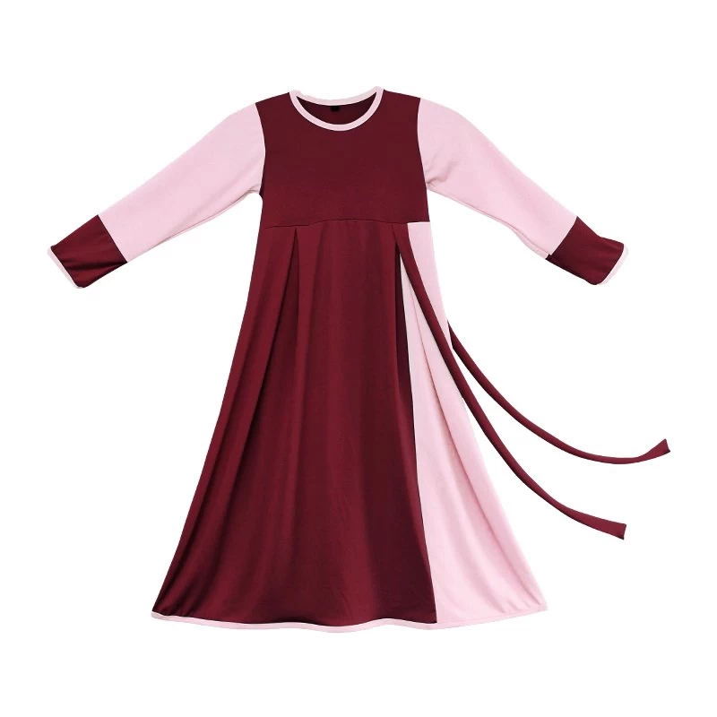 Gamis Anak Baju Muslim Anak Perempuan Jersey Adem Murah Cantik Kombinasi - Marun Peach