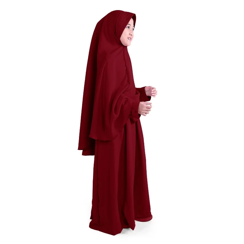 Gamis Anak Baju Muslim Anak Perempuan syar'i Polos Murah Cantik Adem Wolly Crepe - Marun