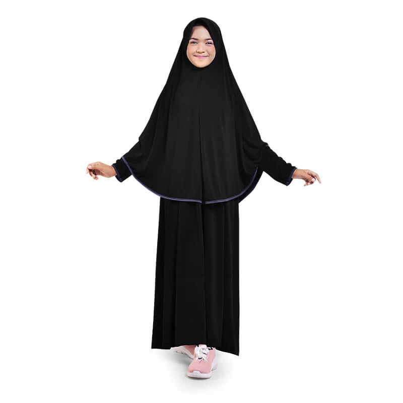 Gamis Anak Baju Muslim Anak Perempuan syar'i Jersey Polos Murah Cantik - Hitam