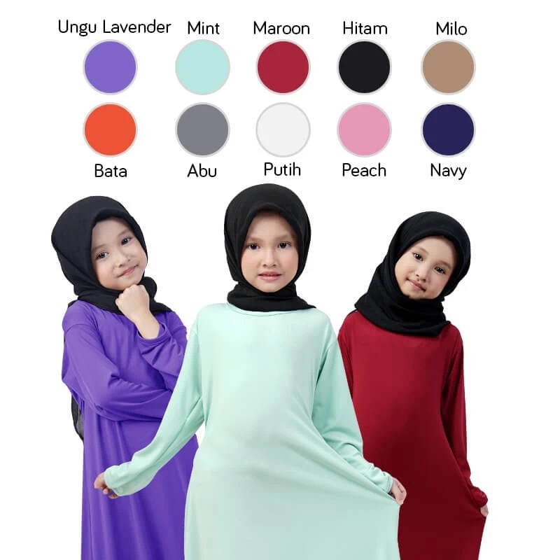 Baju Muslim Gamis Anak Perempuan Murah Polos Basic Jersey