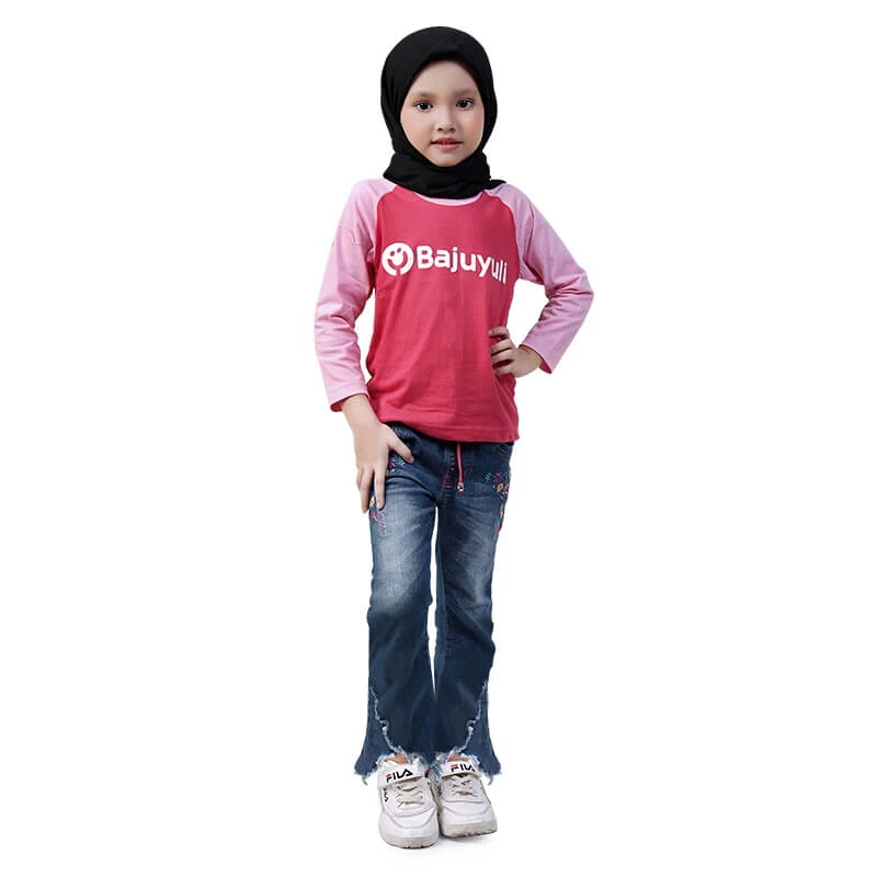 Kaos Raglan Anak Perempuan Cantik Murah Original - Pink