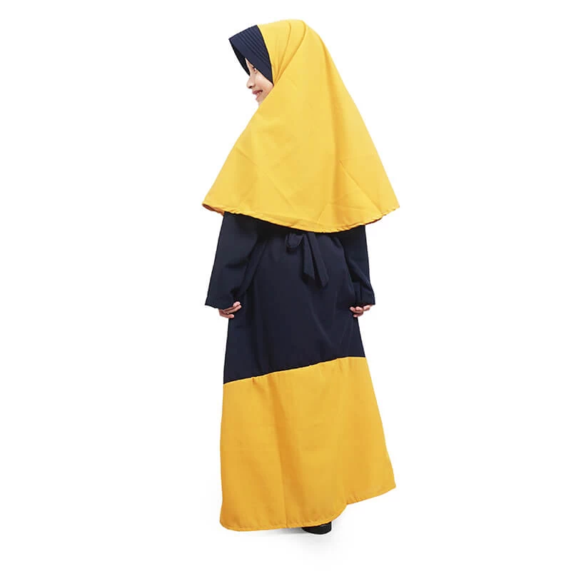Gamis Anak Baju Muslim Anak Perempuan Kombinasi Polos Cantik Wolfis - Navy Mustard