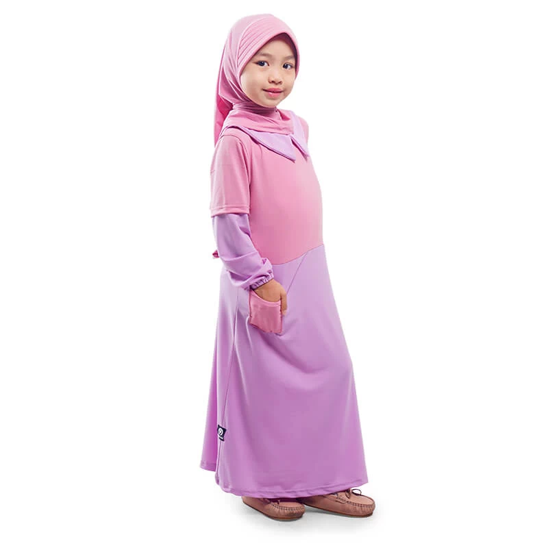 Gamis Anak Baju Muslim Anak Perempuan Kerah Saku Jersey Murah - Pink Ungu