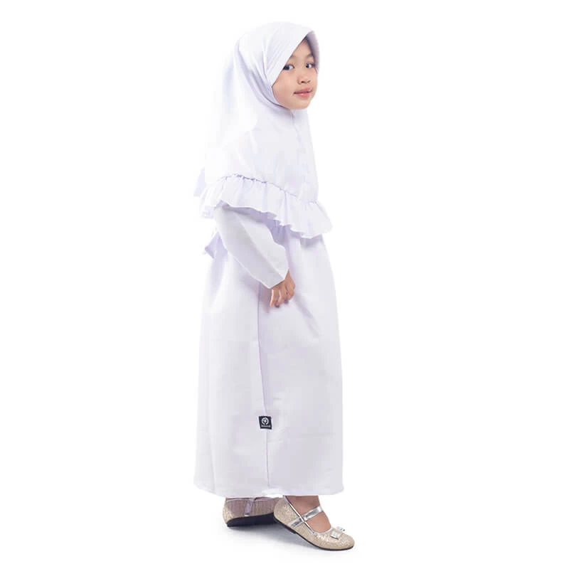Gamis Anak Baju Muslim Anak Perempuan Polos Rempel Balotelli Murah Cantik - Putih