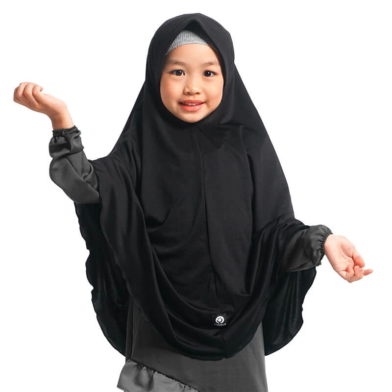 Jilbab Kerudung Anak Syar'i Polos Spandek Balon - Hitam