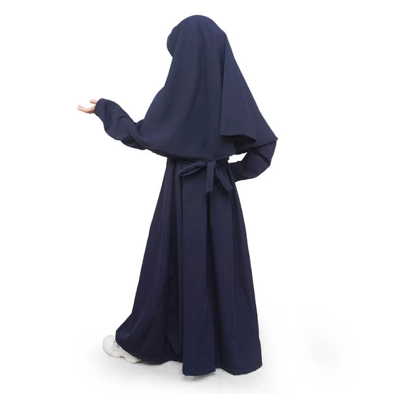 Gamis Anak Baju Muslim Anak Perempuan Polos Basic Wolfis Set Jilbab Murah Cantik - Navy