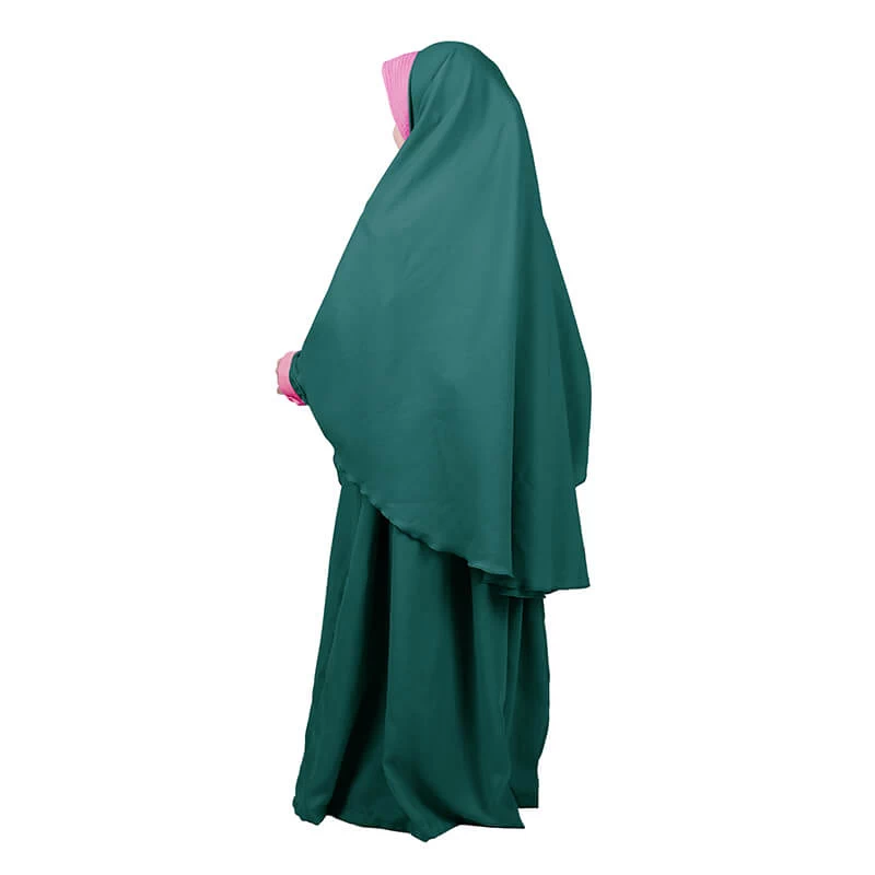 Baju Muslim Gamis Anak Perempuan Syar'i Kombinasi Wolly Crepe - Hijau Botol