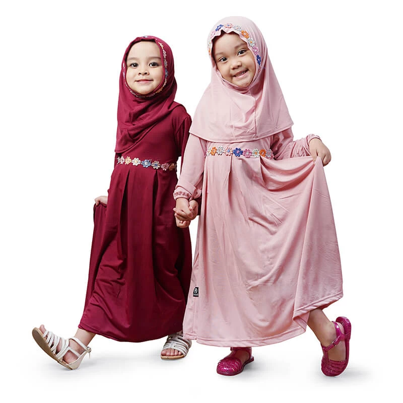 Gamis Anak Jersey Renda Polos set Jilbab S Series
