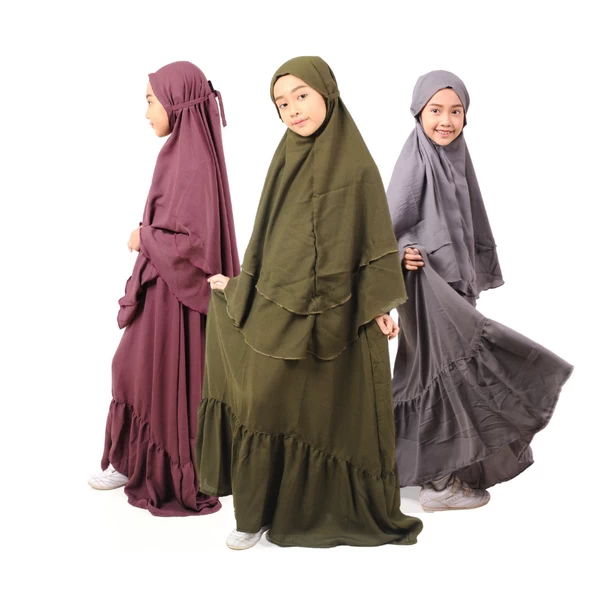 Baju Gamis Anak Perempuan Syari Rempel Set Bergo WA01 Series