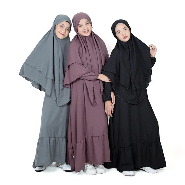 Baju Gamis Anak Perempuan Syari Rempel Set Bergo WA01 Series