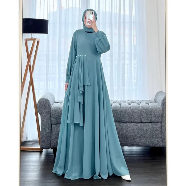 Gamis Warna Biru Wardah Kombinasi Niqab Ecer