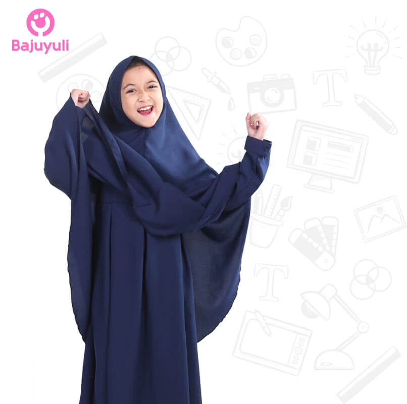 TK0031 Baju Muslim Anak Perempuan Warna Navy Biru Lucu Terbaru