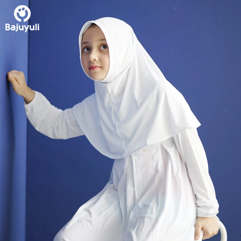 TK0076 Baju Gamis Anak Perempuan Warna Putih Polos Murah