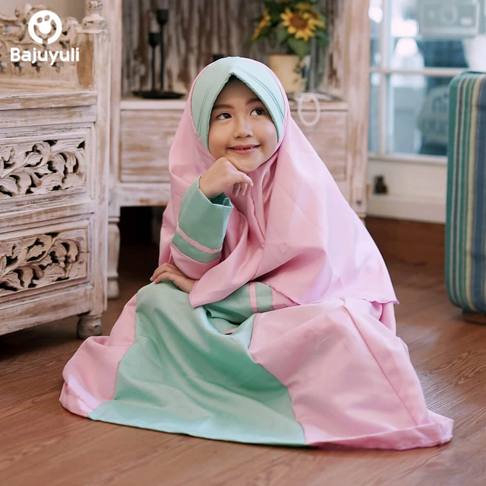 TK0303 Baju Muslim Gamis Anak Perempuan Hijau Syari Terbaru