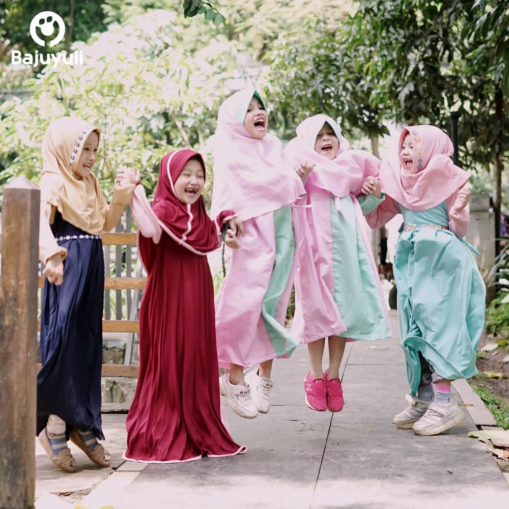 TK0343 Baju Muslim Anak Perempuan Navy Marun Pink Hijau Syari TPA