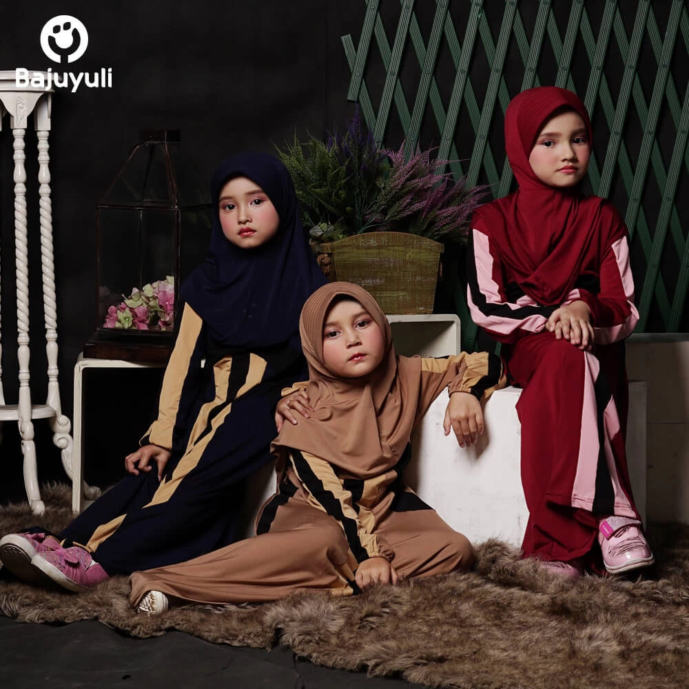 TK0345 Baju Muslim Anak Warna Navy Milo Merah Modern Seragam Ngaji