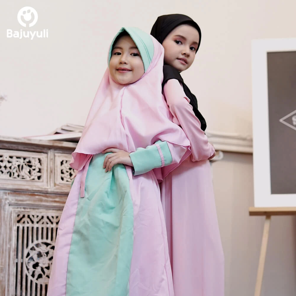 TK0354 Baju Muslim Anak Perempuan Pink Adik Kakak Syari Best Seller
