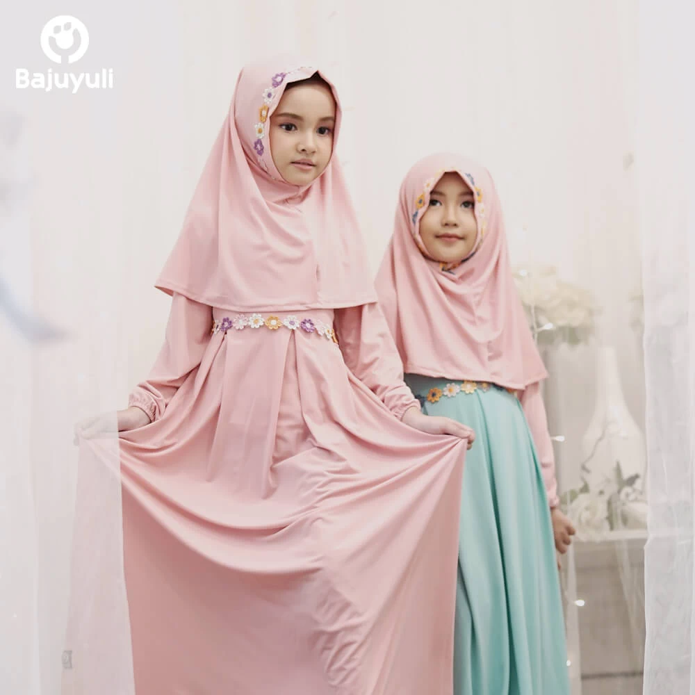 TK0372 Baju Muslim Anak Salem Hijau Renda 1 sd 12 Tahun Seragam Ngaji