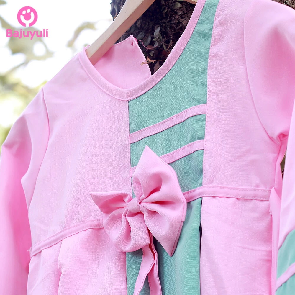 TK0454 Baju Gamis Anak Perempuan Warna Pink Pita Terbaru 2023 Naura