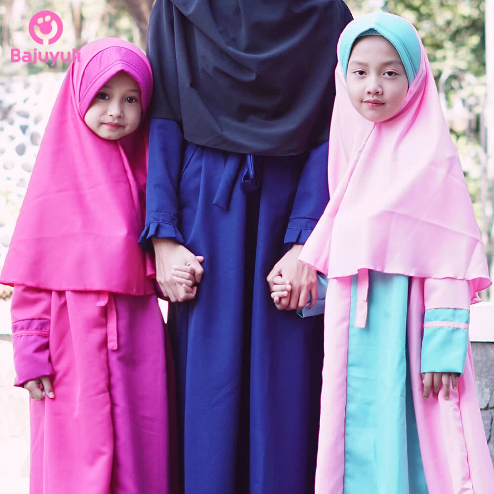 TK0516 Baju Muslim Anak Perempuan Warna Pink Ade Kakak Syari 2 thn