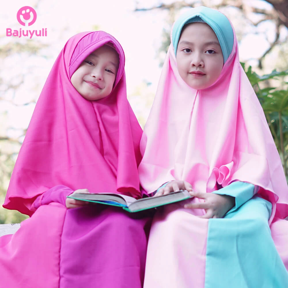 TK0519 Baju Gamis Anak Kombinasi Pink Baca Polos Cutetrik