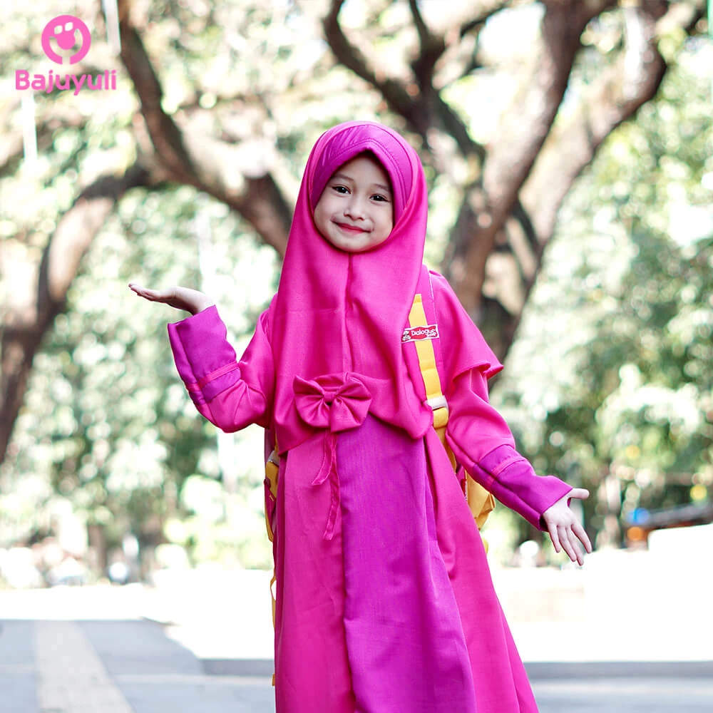 TK0537 Gamis Anak Perempuan Warna Pink Sekolah Pita Terbaru Upright